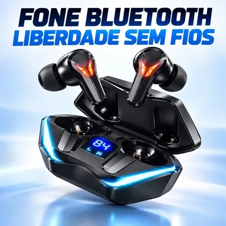 Fone Bluetooth Gamer Tws Usb - C para Jogos e Musicas com Case Led para Celular e Notebook