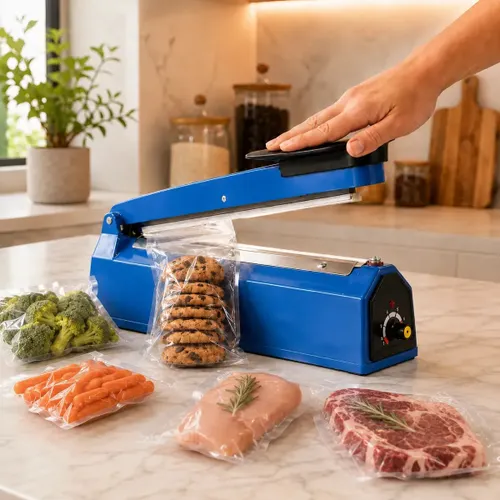 Seladora Térmica Manual 30cm para Vedação de Alimentos Sacos Plásticos Embalagem Sela e Corta Azul