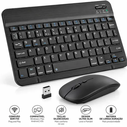 Kit Teclado Mouse sem Fio Bluetooth para Tablet Notebook Celular PC Computador Smartphone Portátil Home Office Tr