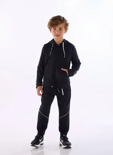 Jaqueta infantil masculina com capuz e zíper Preto