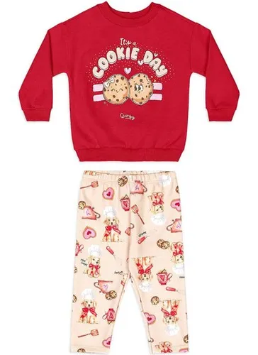 Conjunto Bebê Menina com Blusão e Legging Estampada Vermelho