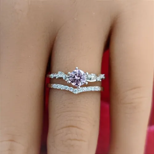 Conjunto de Anéis em Prata Mod. Laurel e Life com Zircônias