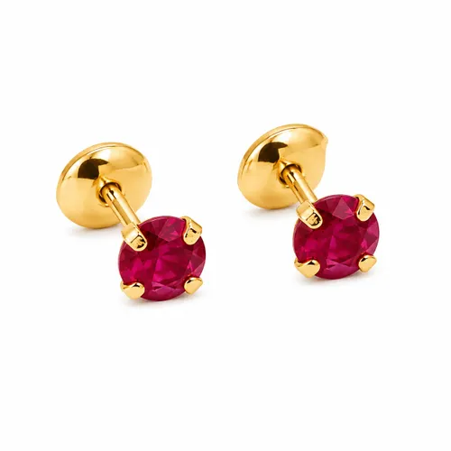 Brinco Cálice 3 mm com Zircônia Vermelha em Ouro 18K