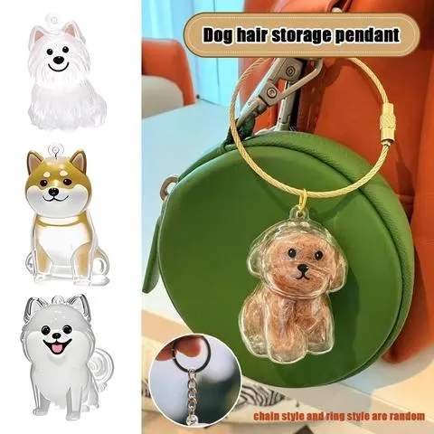 Chaveiro Transparente com Pingente de Cachorro Fofo, Cápsula Criativa para Armazenamento de Pelos de Animais, Ornamento Pendurável para Amantes de Pets, Chaveiro DIY Memorial para Pets