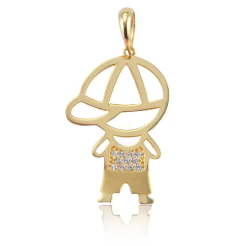 Pingente Menino  Vazada com 3cm Zircônia em Ouro 18K