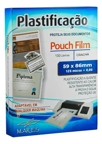 Plástico para Plastificação Mares Crachá 59x86 0,05mm Kit com 100un