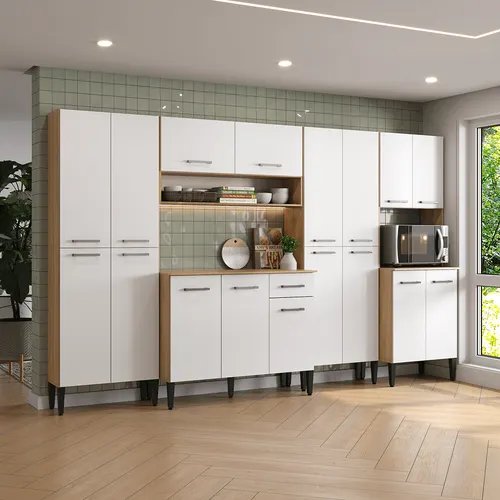Armário de Cozinha Compacta Arizona Selene Carraro Carvalho com Branco