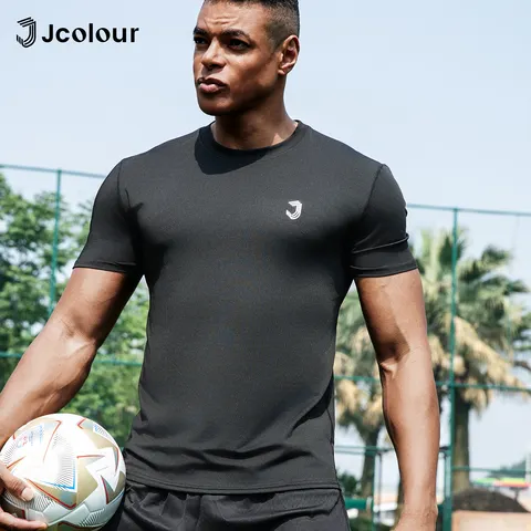 Camiseta esporte masculina，Camisa T-shirt respirável e elástica，Camiseta esporte de secagem rápida，Uniforme jogo de futebol