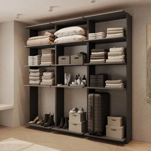 Guarda-Roupas Closet Modulado Alasca 180cm 3 Peças com 9 Prateleiras Preto Touch Carraro