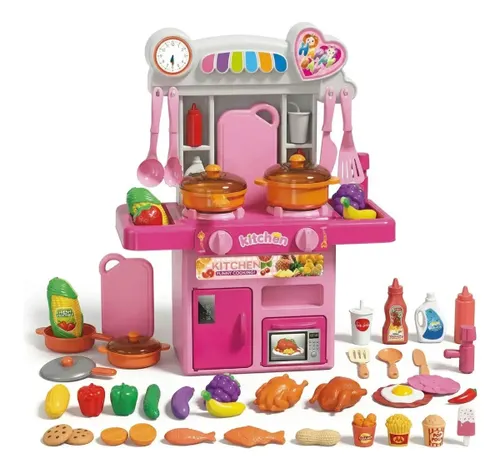 Cozinha Infantil Completa com Luz e Som Acessórios Sai Água Rosa