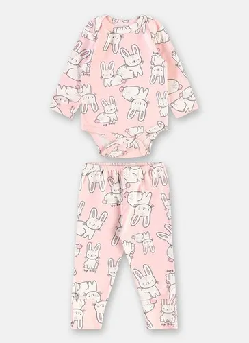 Conjunto Essentials em Suedine para Bebê com Body e Calça Rosa