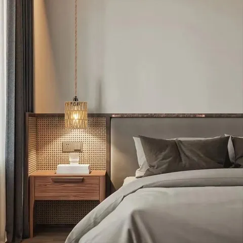 【~ Novo FDDT】Luminária Pendente Boho com Plugue, Luminária Suspensa com Cabo e Plugue, Luminária de Teto com Abajur Cilíndrico de Rattan e Interruptor, Plugue Americano