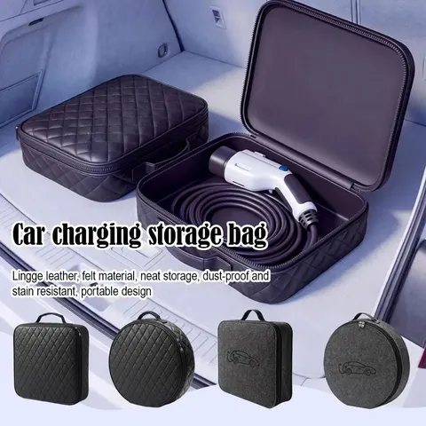 Bolsa de armazenamento para cabo de carregamento de carro elétrico, redonda/quadrada, à prova de choque, antipoeira, para cabos recarregáveis