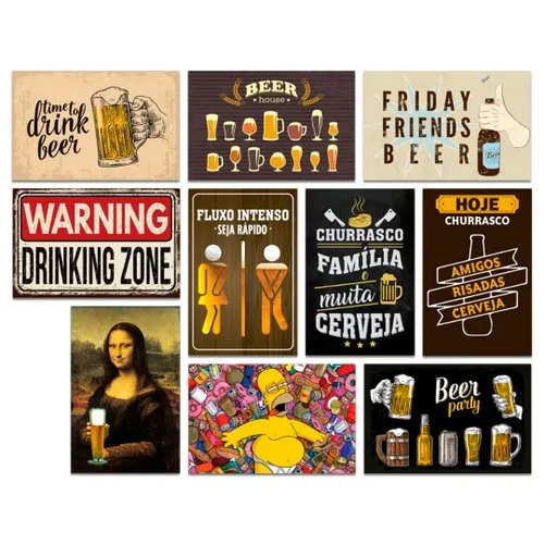 Kit Placas Decorativas Frases Cervejas Beer 10 pçs 20x13 cm