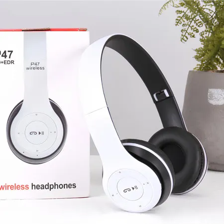 Fone de Ouvido Bluetooth sem Fio P47 Ajustável com Entrada Cartão SD e Cabo Auxiliar