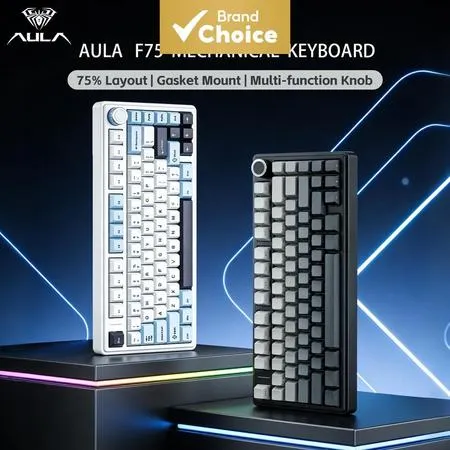 Teclados AULA F75 Bluetooth tri-modo /2.4G sem fio/com fio Teclado Mecânico para PC troca a quente PBT junta 75% layout