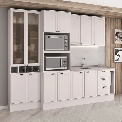Armário de Cozinha Completa com Balcão Milla Superior Carraro Branco