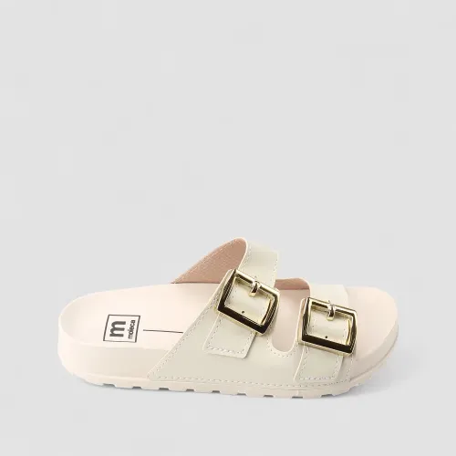Rasteira Papete Moleca Flat Fivelas Metalizadas Off White