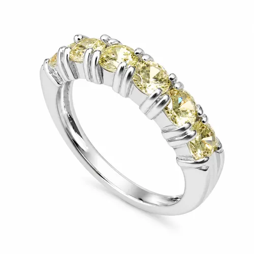 Anel Meia Aliança Cravejado com Zircônias Yellow Fancy 5 mm em Prata