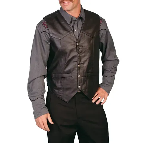 Colete Masculino Preto de Couro Sintético Estilo Motociclista Hip Hop Punk sem Mangas Tamanho Grande Solto Casual