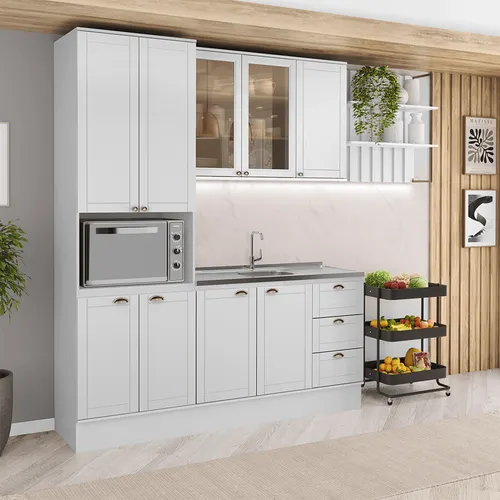 Armário de Cozinha Completa com Balcão Milla Moss Carraro Branco
