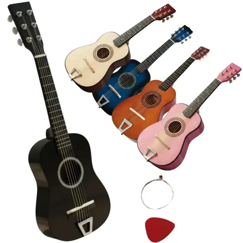 Mini Violão Infantil Brinquedo Madeira Cordas em Aço Palheta Preto Hk9
