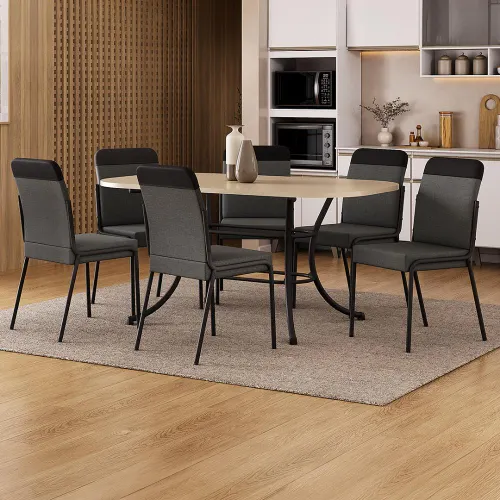 Conjunto Sala de Jantar 6 Cadeiras Quebec Carraro Off Preto