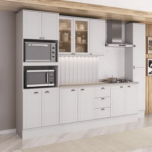 Armário de Cozinha Completa com Balcão Milla Lia Carraro Branco