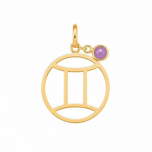 Pingente 15 mm Signo Gêmeos com Ágata em Ouro 18K