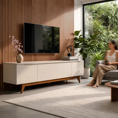 Rack Flynt TVs até 75Pol 3 Portas 184cm Off White Natural
