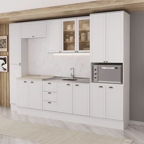 Armário de Cozinha Completa com Balcão Milla Conects Carraro Branco