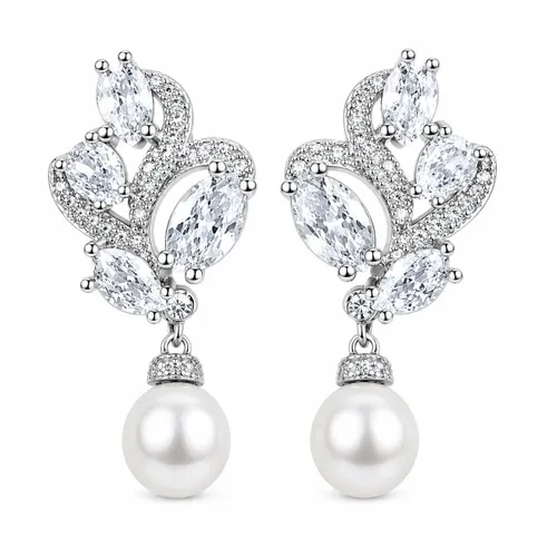 Brinco Cristal Zircônia Pérola Redonda 2,5 cm em Prata 925