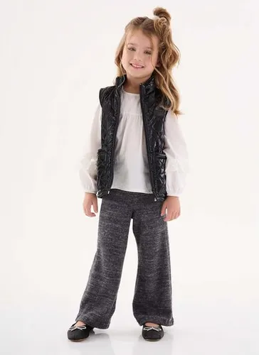 Calça Wide Leg em Malha Canelada Infantil Menina (Preto) Up Baby