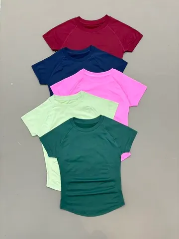 Camiseta esportiva feminina, gola redonda, manga curta, respirável, elástica, para academia, fitness, yoga, corrida, treino, casual, atlética