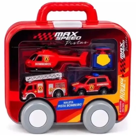 Pista de Carrinho Infantil com Maleta Lançador Helicóptero Carrinhos Brinquedo Educativo Portátil +3 Anos Bombeiro