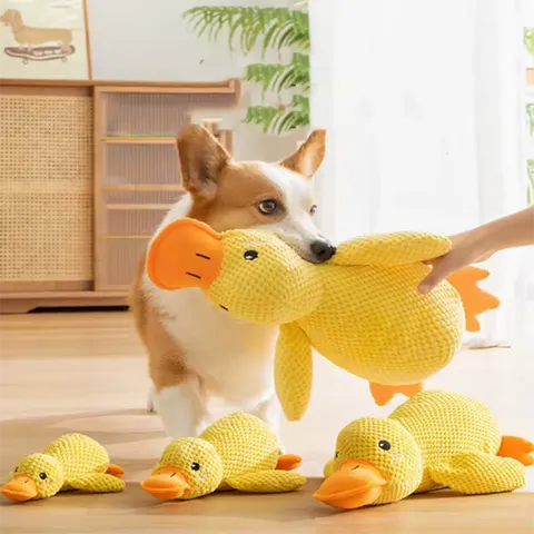 Cão dormindo com um cachorro abraço pato brinquedos para aliviar o tédio do pequeno pato amarelo animal de estimação boneca de pelúcia interativa suprimentos para animais de estimação