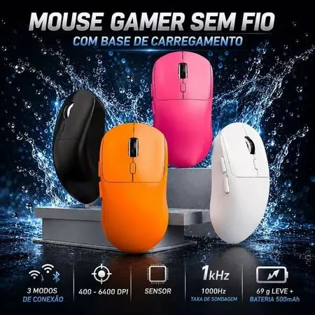 Uniwity Mouse Gamer Recarregável Tri-Mode Bluetooth 2.4G USB 6400 DPI sem Fio para PC Notebook 65g