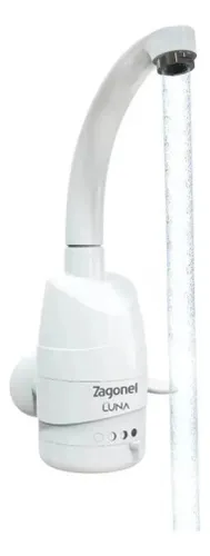 Torneira Elétrica Zagonel Luna 5500W Parede 4 Temperaturas Bica Alta Giratória 360° Cozinha Arejador Antirrespingo Branca Polida