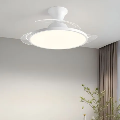 Novo Ventilador de Teto Ultra-Fino com LED, Ventilador Invisível com Luz, 3 Lâminas Dobráveis, Luminária Pendente para Cozinha, Sala de Estar, Escritório