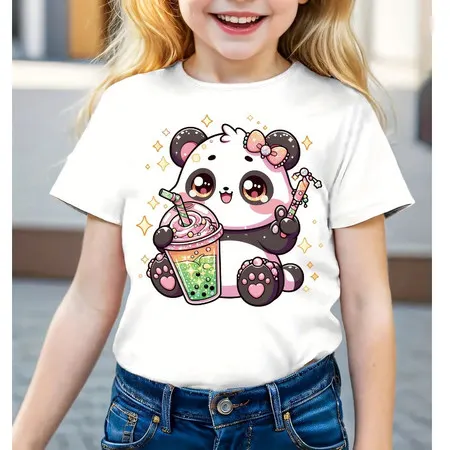 Camiseta Infantil Panda Milk Shake 100% Algodão Meninas do 2 ao 16 Kids