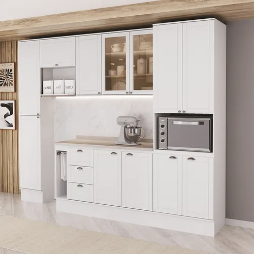 Armário de Cozinha Completa com Balcão Milla Liv Viva Carraro Branco