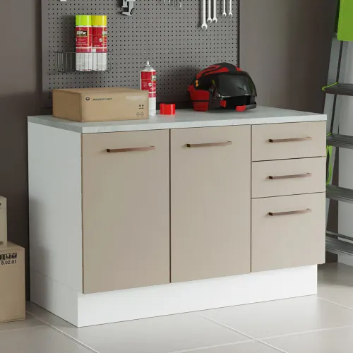 Balcão Multiuso 120cm 2 Portas 3 Gavetas Branco/Crema Agata Madesa