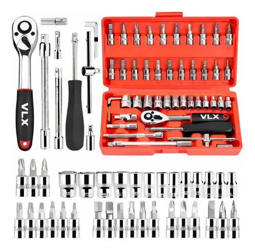 Kit Ferramentas 46 Peças com Soquetes e Chaves para Casa Vlx Vermelho