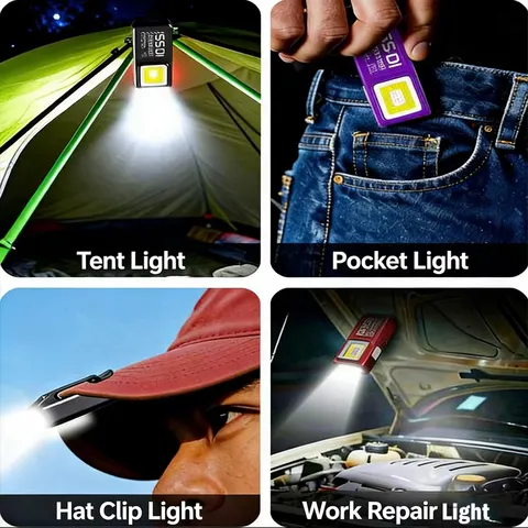 Mini lanterna led cob, recarregável por usb, luz de trabalho poderosa com clipe e ímã, à prova d'água, edc, camping, caminhada, lâmpada de bolso