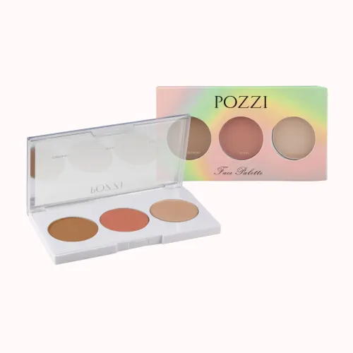PALETA MULTIFUNCIONAL HIPOALERGÊNICA - FACE PALETTE - Trio contorno , blush e iluminador