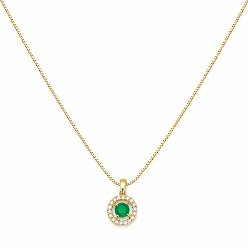 Colar Veneziana Redondo com Esmeralda e Diamante 45 cm em Ouro 18K