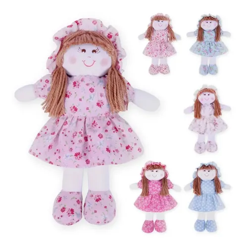 Boneca de Pano Menina Vestido Estampas Sortidas Mercado Bebê