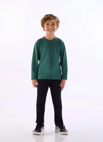 Camiseta infantil com gola em ribana e peitilho frontal Verde