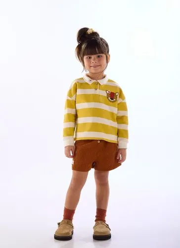 Conjunto Onça Florida com Blusão Polo e Short Infantil Amarelo Três e Já