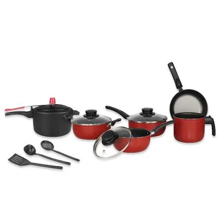 Conjunto Kit Jogo de Panela Completo Cor Vermelha com Panela de Pressao
